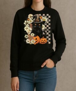 Boho Floral Black Cat sweater