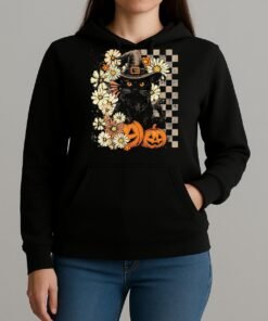 Boho Floral Black Cat Unihoodie