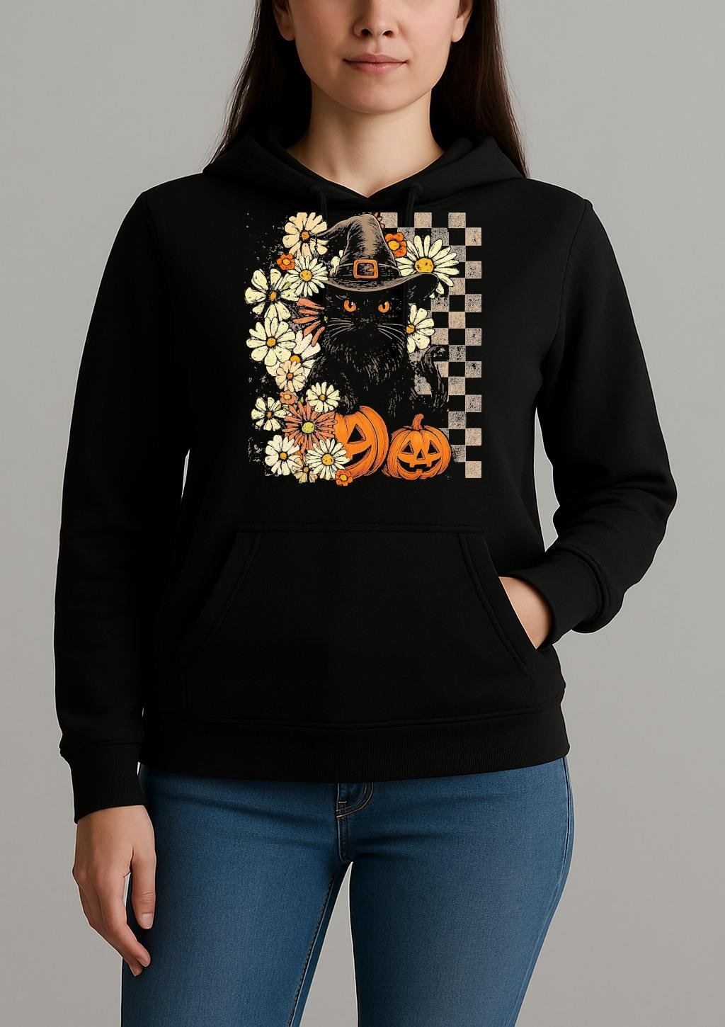 Boho Floral Black Cat Unihoodie