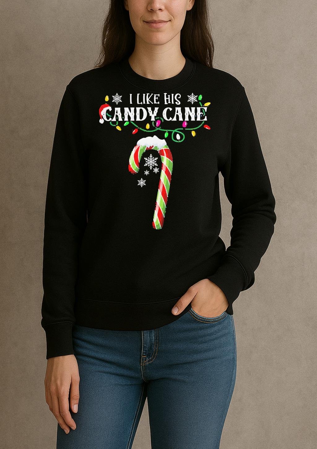 I Like His Candy Cane Funny Couples Matching Christmas sweater