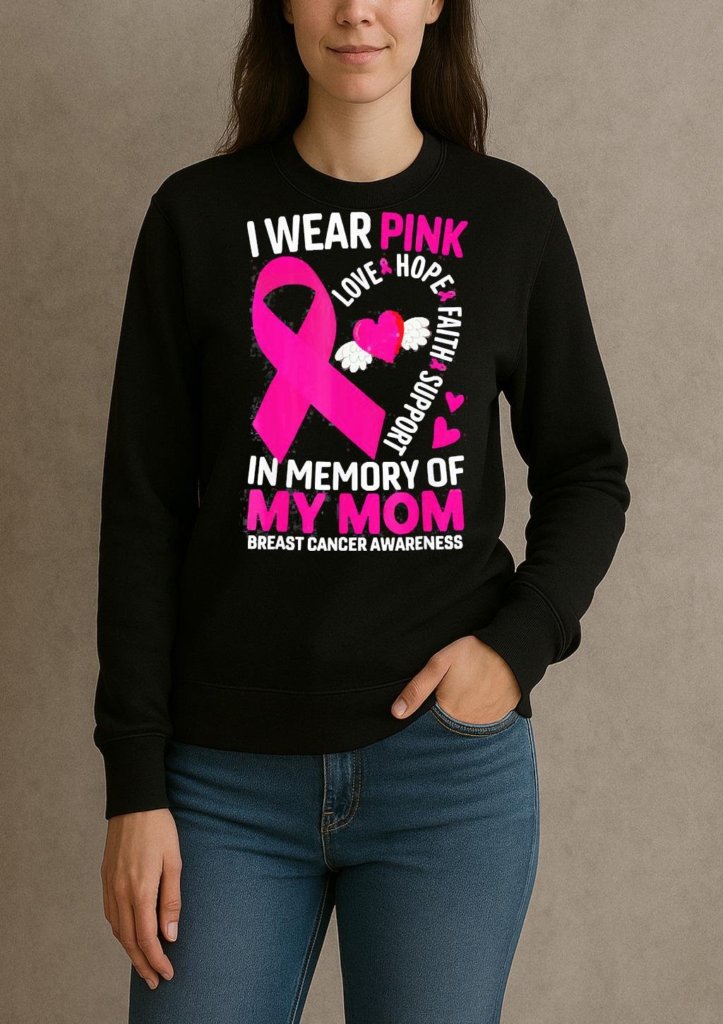 I Wear Pink In Memory Of My Mom Breast Cancer Awareness Shirt sweater